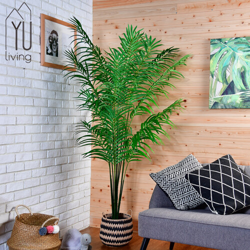 大型仿真盆栽棕櫚樹，樹勢挺拔，葉色蔥蘢，適於四季觀賞。栩栩如真的人造盆栽，精緻仿真植物利用塑料優異塑型特性，讓細節造型逼真，非常適合擺在辦公室、居家、客廳、餐桌、玄關，為您的生活增添綠意~ 仿真不需照