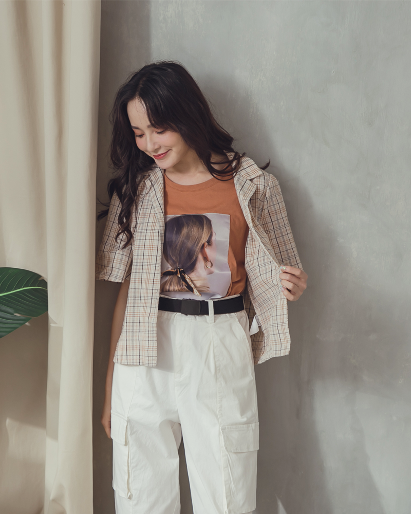 短版格紋襯衫外套