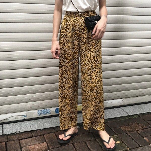 NXS 很好搭 豹紋 寬褲 闊腿褲 長褲 高腰 顯瘦 碎花 韓國