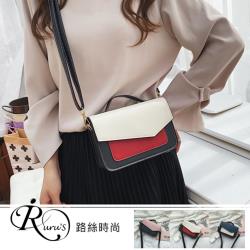 【iRurus 路絲時尚】韓系時尚百搭拼色三角翻蓋側背小方包/3色 (YL0031-XQD19080)現+預