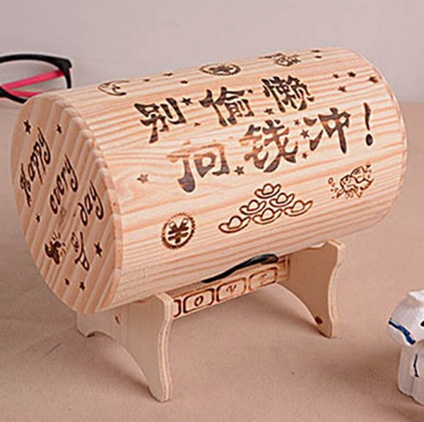 存錢筒木桶存錢罐 木質儲蓄罐零錢罐 卡通可愛 創意裝飾工藝品擺件 【低價爆款】
