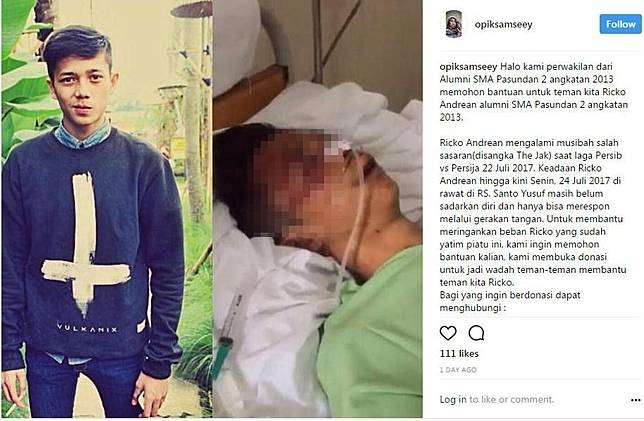 Ricko Andrean, Korban Pengeroyokan Suporter Meninggal Dunia