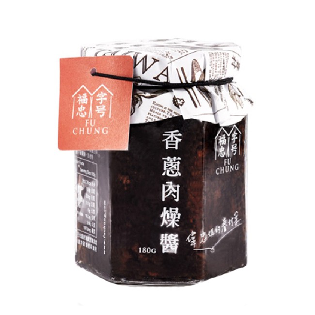 - 商品編號：828837- 品牌：福忠字號- 規格/內容物：180公克- 成分：黃豆油、醬油、豬肉、大豆蛋白、香菇、鹽、香蔥酥、五香粉- 營養標示：每一份量60公克本包裝含3份 每份熱量 216.4