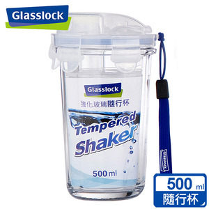 【Glasslock】強化玻璃環保攜帶型水杯500ml一入 - 晶透藍
