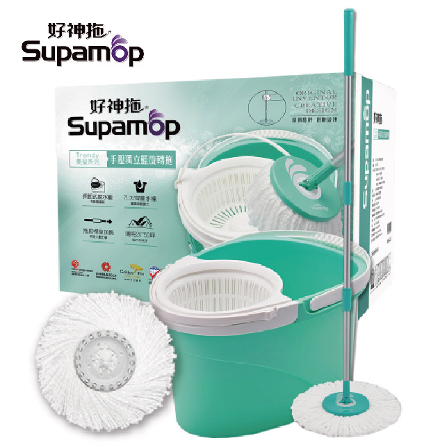 【好神拖Supamop】手壓獨立籃旋轉拖把組