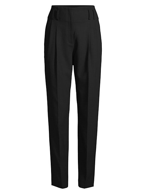 Sophisticated pants defined by a high-rise waist and a refined pleated front.; Belt loops; Zip fly; 