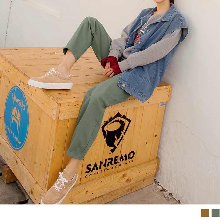 高含棉直筒褲腳打褶休閒男友褲