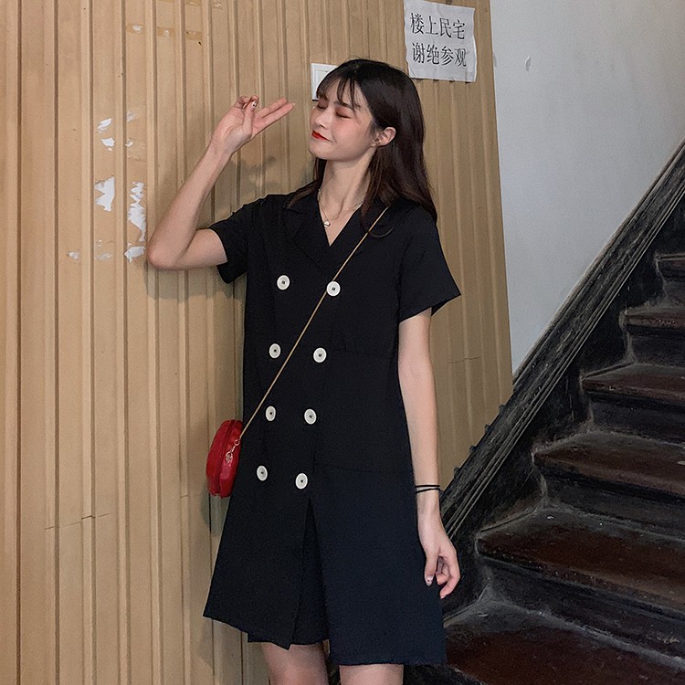 時尚洋裝 連身裙 連身洋裝 短袖連身裙 女生洋裝 短袖洋裝 洋裝 連衣裙 顯瘦洋裝 韓妞必備 連身收腰V領連衣裙