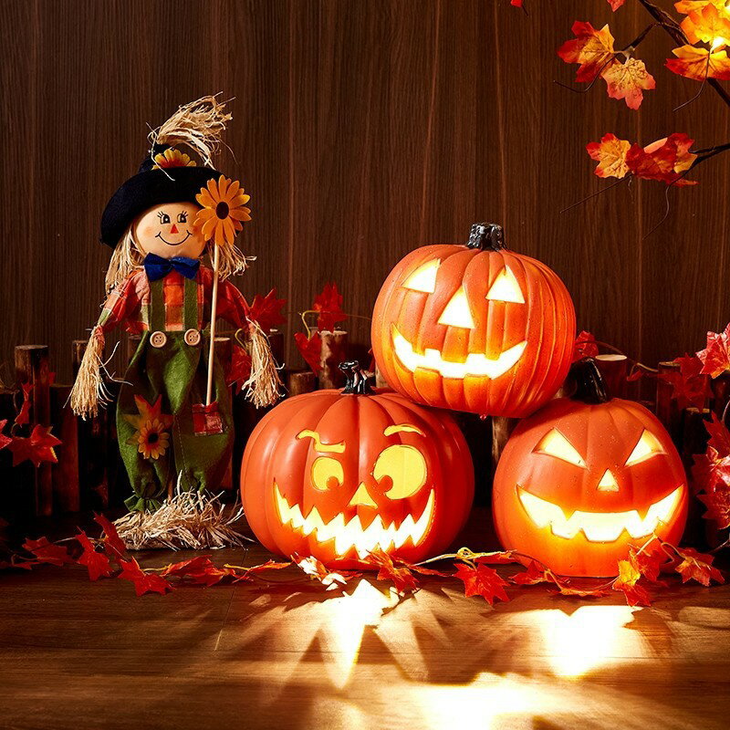 萬聖節南瓜燈塑料南瓜帶燈場景佈置鬼屋裝飾道具爆款