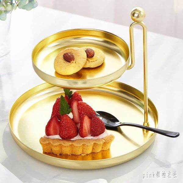 北歐風格ins創意干果盤家用水果盤客廳茶幾糖果雙層蛋糕點心架子 qf25229【夢幻家居】