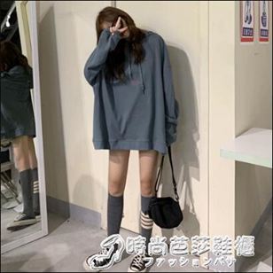 連帽連帽T恤女新款潮中長款春秋韓版寬鬆上衣女生開學季衣服長袖 時尚芭莎