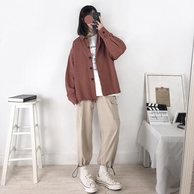 運動長褲鬆緊束腳闊腿兩穿！休閒運動寬鬆口袋工裝燈籠褲百搭長褲女綠米色 全網最低價