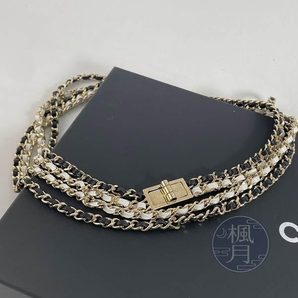 BRAND楓月 CHANEL 香奈兒 B22/A 黑白皮穿鍊長項鍊 精品配件 穿搭 搭配 首飾 精品配飾