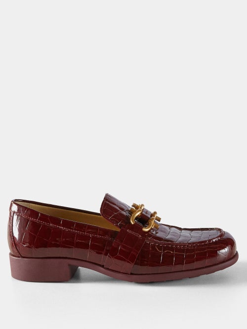 Bottega Veneta - Madame Patent Crocodile-effect Leather Loafers - Womens - Burgundy