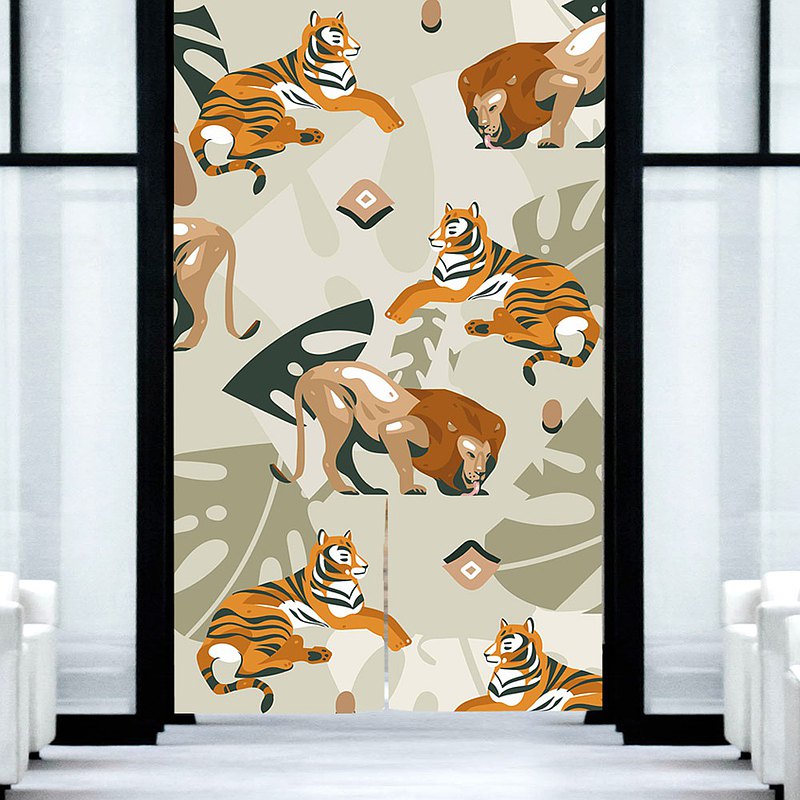 老虎獅子 門簾 叢林