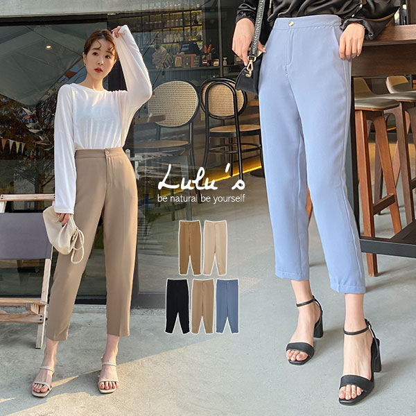 022707♦ 後鬆緊設計/琥珀釦/後假口袋