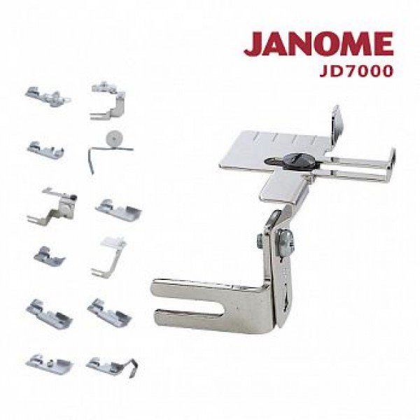 日本車樂美拷克機功能壓布腳組合 JANOME JD7000 ~適用於644D、889D機種 ~ 日本品牌 台灣在地製造 多樣壓布腳 輕易擴充拷克機使用機能 增加袖口裙子、鬆緊帶、導引車縫、加強縫等拷克