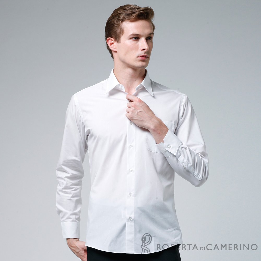 ROBERTA諾貝達 台灣製 型男合身版 經典百搭長袖襯衫 白色