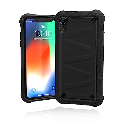 全包覆式魚骨構造內框全包覆式雙材質：抗震＋吸震彈性衝擊技術防摔科技Ｚ型結構設計，吸收並緩衝撞擊力獨家防震網紋設計外框的凸起設計有助於保護螢幕符合軍規摔落測試標準