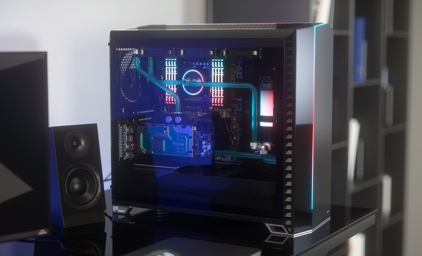 電競取向的 Fractal Design Vector，外觀設計採用了 ARGB LED 燈條與側透設計，可說是符合主流電競風格的產品。