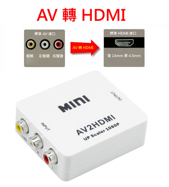 AV轉HDMI信號轉換器 可將AV CVBS 信號及FL/FR身歷聲音頻信號轉換為HDMI數位信號