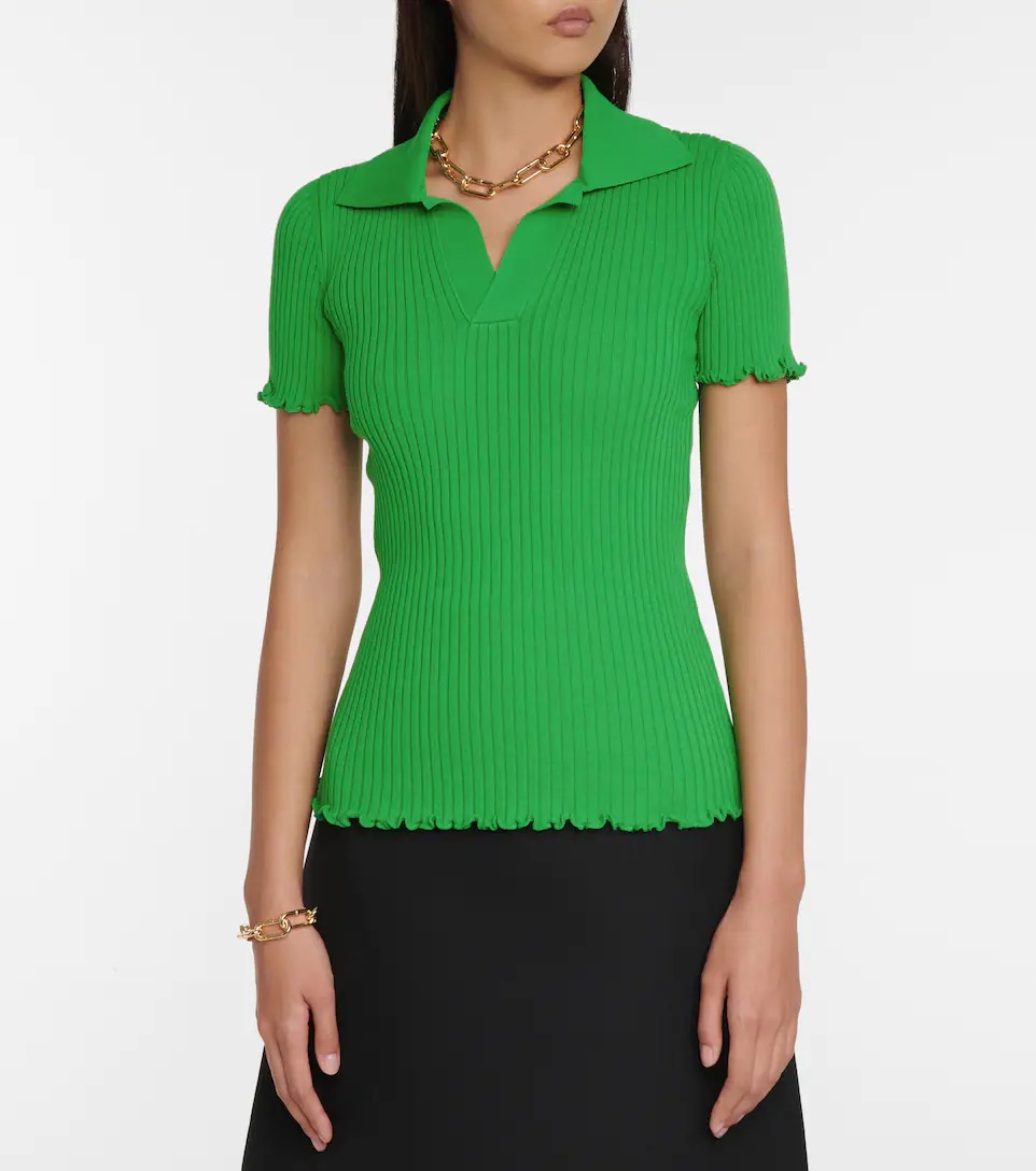 BOTTEGA VENETA Ribbed-knit cotton polo shirt