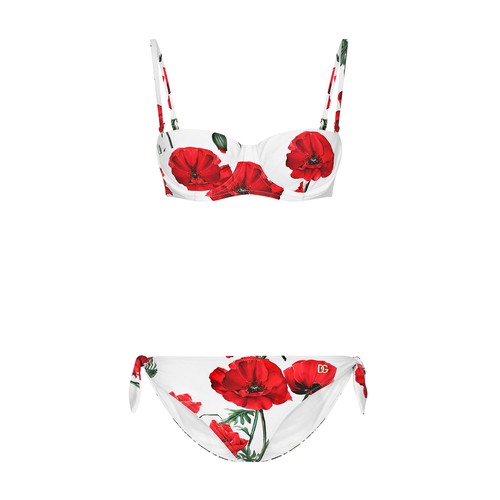 Poppy-print balconette bikini
