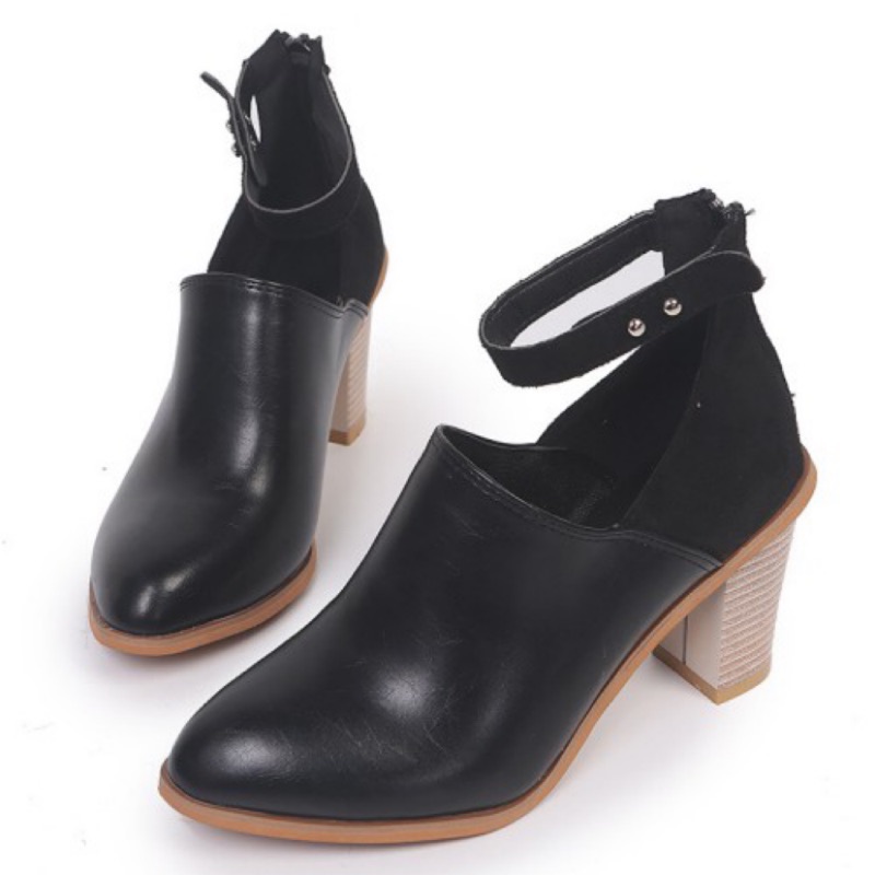 【白鳥麗子】高跟鞋．韓版百搭拼接繞踝高跟包鞋．35-43全尺碼