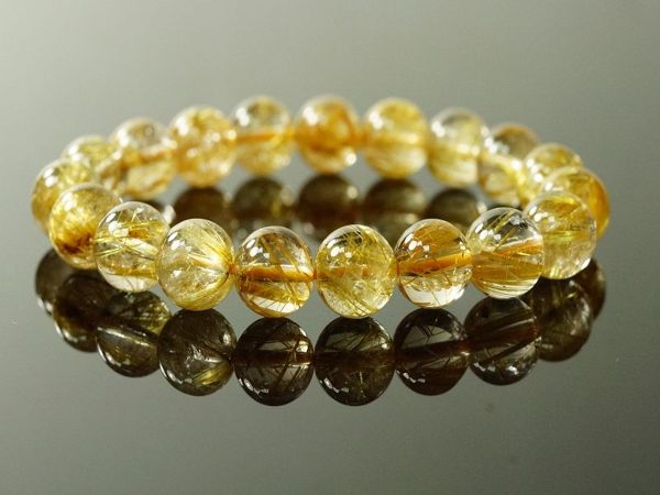 Gold Rutilated Quartz 純淨鈦晶手鍊10mm【喨喨飾品店】開運配飾 / 開運水晶 / 鈦晶 / 髮晶。B201