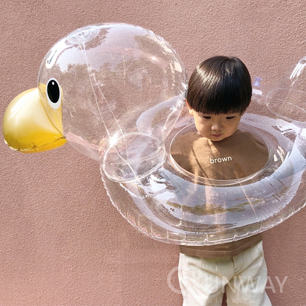 透明金小鴨 INS風 兒童泳圈 可愛鴨子造型 動物 游泳圈 裝飾直播小物 小朋友充氣玩具