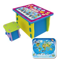 ◎100%台灣製造保證無毒無汙染|◎新型發明，專利申請，全國首創會說話的桌子|◎點讀筆需另外購買商品名稱:智點歡樂樂器點讀桌椅組(樂器點讀桌椅組+世界動物點讀桌板)種類:教具玩具適用年齡:3歲以上角色