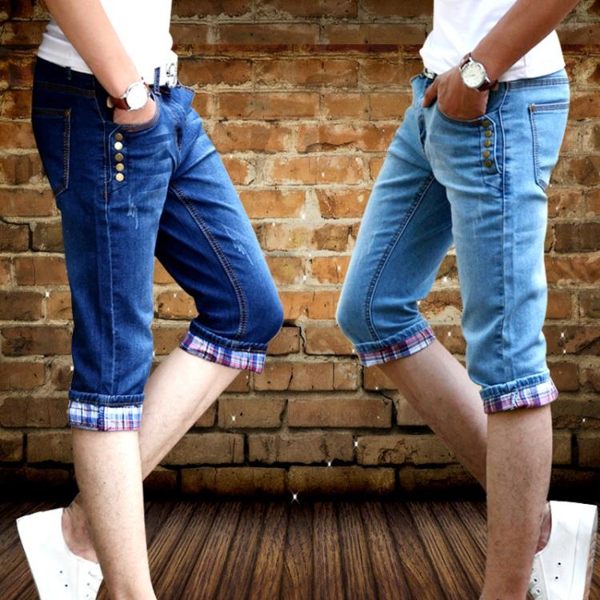 夏季薄款牛仔短褲男韓版潮流男士七分褲潮牌休閒牛仔7分褲男中褲 英賽爾