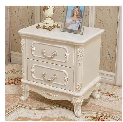 L-歐式床頭櫃迷你簡約收納櫃小床邊櫃二抽小櫃子田園簡易床頭儲物櫃