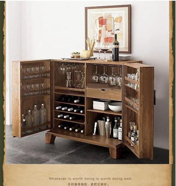 紅酒櫃 新中式全實木紅酒櫃美式榆木洋酒水櫃廚房餐邊櫃收納櫃客廳儲藏櫃 汪喵百貨