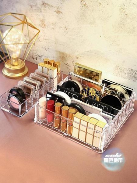 粉餅眼影收納盒放口紅的化妝品收納盒女氣墊眼影盤腮紅架抽屜分隔