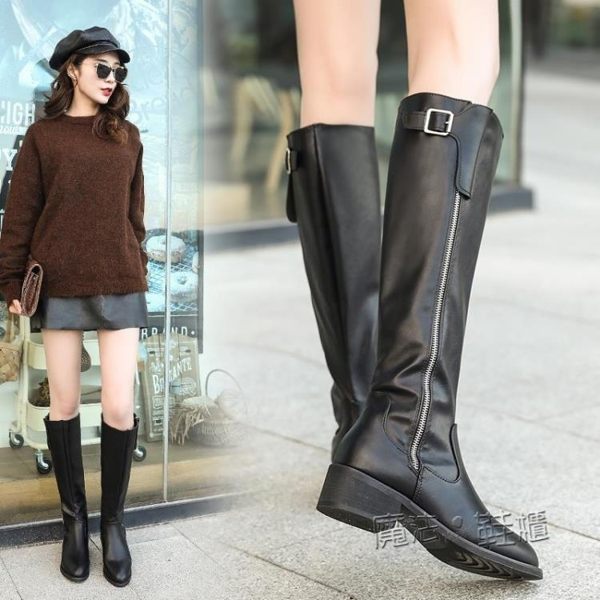 現貨出清 靴子扣靴女長靴單靴粗跟加絨高筒騎士靴長筒軍靴馬靴 『魔法鞋櫃』 1-10