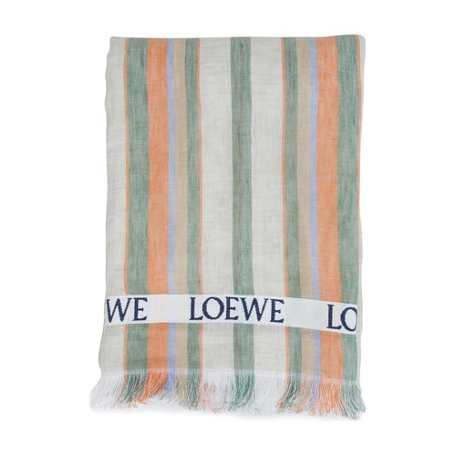This linen scarf features colourful stripes for a modern, sophisticated result. Fashion house Loewe 
