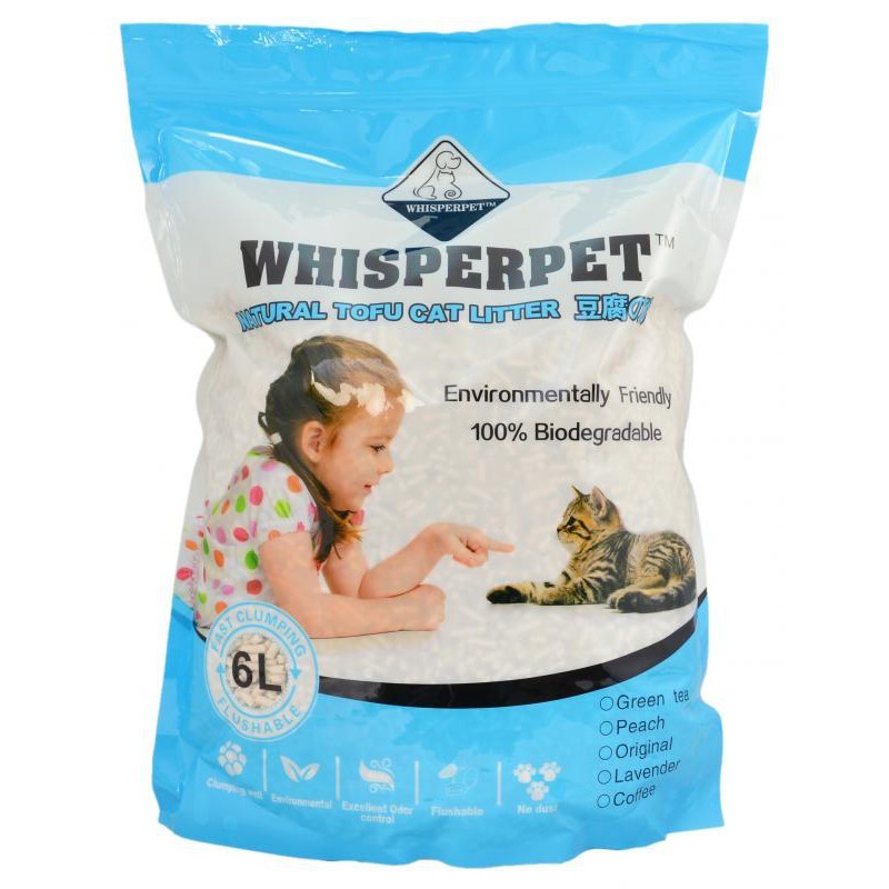喵寶貝天然環保豆腐砂6L(五種香味) 安全│淨味│吸水│環保 特色： 1.採用食材級原料，對人體無害 2.特殊孔洞結構，吸水力強且除臭佳 3.無粉塵設計，不會對人體及貓咪呼吸道傷害 4.用天然澱粉特殊