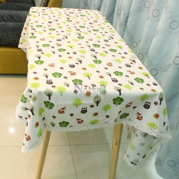 貓頭鷹卡通棉麻蕾絲桌布可愛幼兒園兒童房桌布長方形畫室書畫臺布