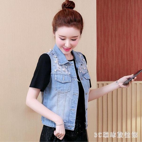 大尺碼牛仔馬甲女夏韓版釘珠破洞牛仔外套外搭背心女夏季薄款無袖馬夾PH1970【3c環球位數館】
