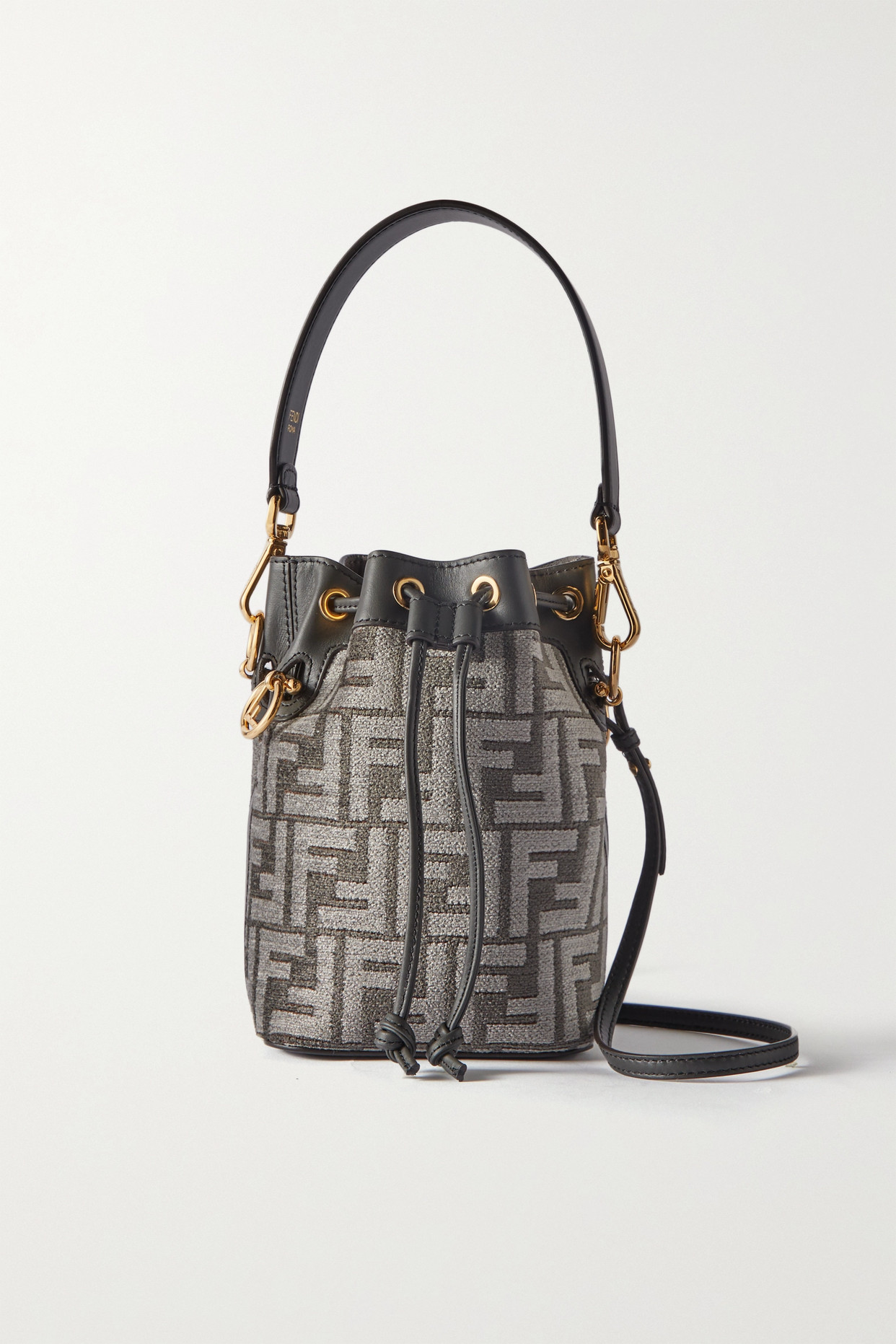 Fendi - Mon Tresor Leather-trimmed Logo-jacquard Chenille Shoulder Bag - Gray - one size