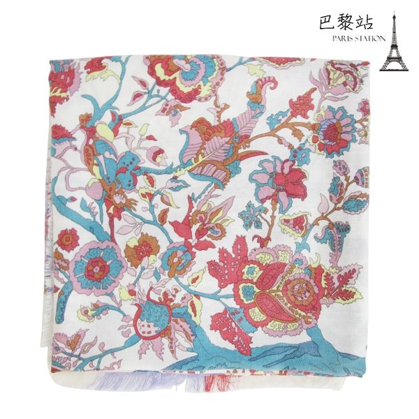 【巴黎站二手名牌專賣店】＊現貨＊HERMES 愛馬仕 真品＊ 紅+米白花朵絲巾(90cm)