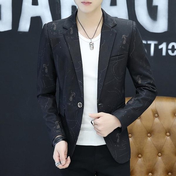 男士春秋新款小西裝男韓版修身刺繡休閒西服青年發型師外套衣服潮