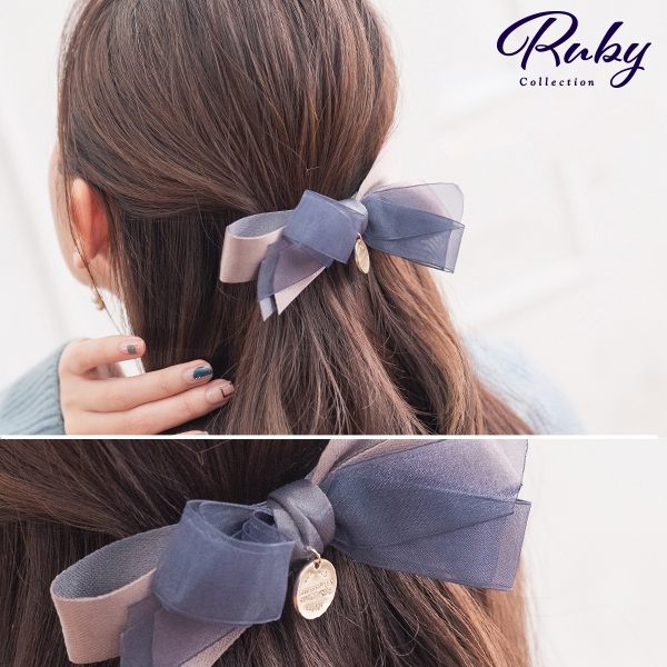 髮飾 韓國直送‧配色雙層蝴蝶結彈簧髮夾-Ruby s 露比午茶