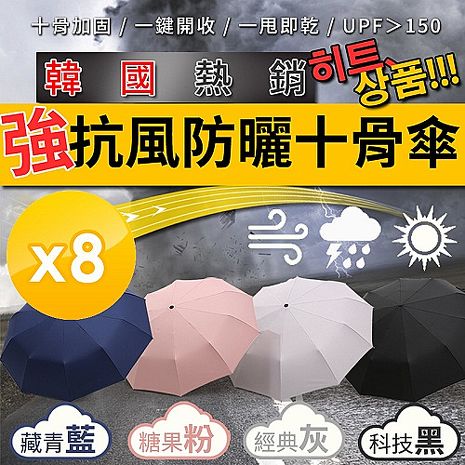 【m.s嚴選】韓國熱銷十骨防風晴雨傘-8入組藏青藍