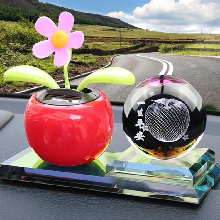 車載擺件 汽車太陽花擺件搖頭裝飾品小蘋果自動搖擺車載太陽能車內搖頭花