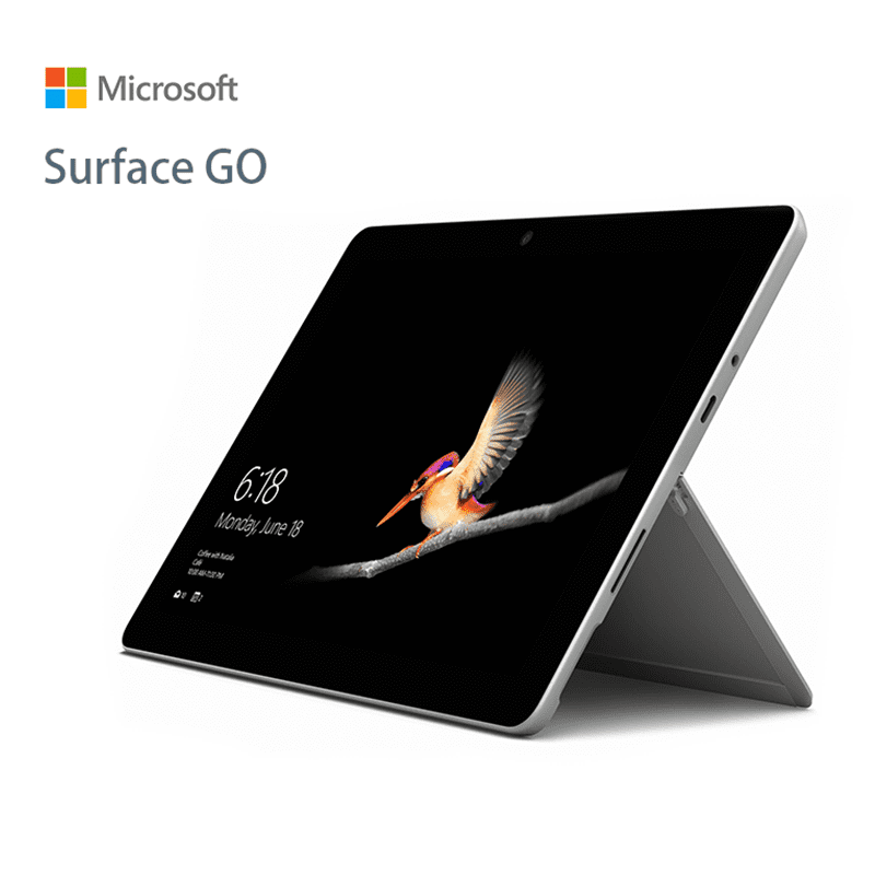 微軟 SurfaceGO10吋筆電，高解析度10吋螢幕，專為瀏覽、觸控、書寫而設計，最輕巧的Surface機種，522公克起，高校的續航力，強調安全性與強勁效能，支援筆電、平板和工作室模式，非常強的一