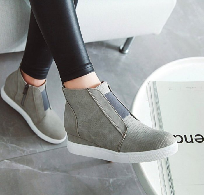 Pyf ♥ 新款 內增高樂福鞋 懶人厚底鞋 運動休閒鞋 圓頭鬆糕拉鍊坡跟鞋 43 大尺碼女鞋