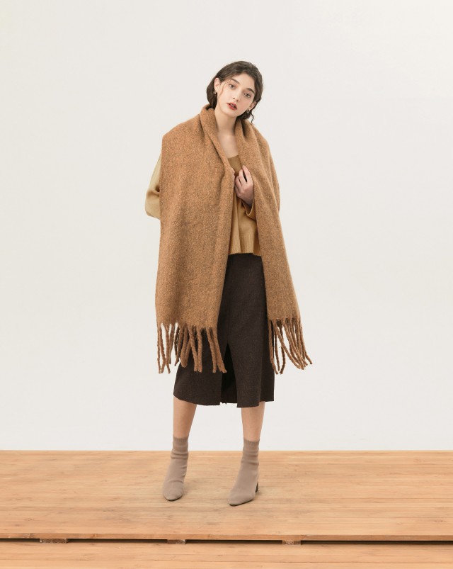 MEIERQ+毛呢前開衩修身窄裙