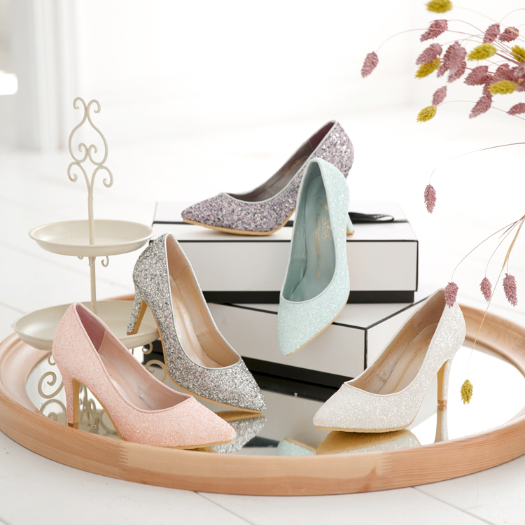 新娘鞋 伴娘鞋 婚鞋挑選 滿滿亮片美型尖頭高跟鞋